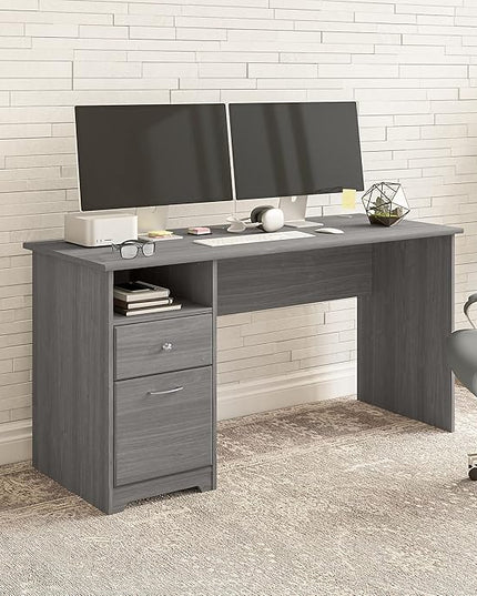 Bush Business Furniture Cabot Desks for Home Office with Storage and Chrome Hardware, Elegant Computer Table with Drawers, 60W, Modern Gray - LeafyLoom