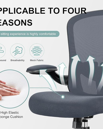 Ergonomic Office Chair, Lumbar Support Desk Chair with Flip-up Armrest and Breathable Mesh, Height Adjustable Swivel Office Chair Darkgray - LeafyLoom