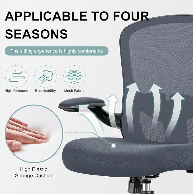 Ergonomic Office Chair, Lumbar Support Desk Chair with Flip-up Armrest and Breathable Mesh, Height Adjustable Swivel Office Chair Darkgray - LeafyLoom