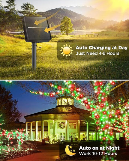 Minetom Solar Christmas Lights Outdoor Waterproof, 2 Pack Total 80FT 200 LED Solar Lights with 8 Modes, Solar Christmas Outdoor Decoration, Solar String Lights for Outside House Tree,Red Green & White Minetom