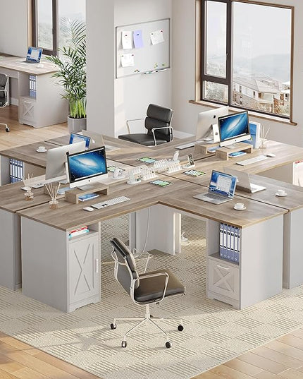 YITAHOME L Shaped Desk with Power Outlets, 60 Inch Computer Desk Corner Desk with File Drawer, Home Office Desk with Monitor Stand & Storage Shelves, L-Shaped Desk with File Cabinet, Grey Wash - LeafyLoom