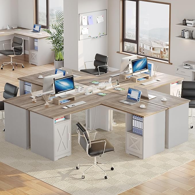 YITAHOME L Shaped Desk with Power Outlets, 60 Inch Computer Desk Corner Desk with File Drawer, Home Office Desk with Monitor Stand & Storage Shelves, L-Shaped Desk with File Cabinet, Grey Wash - LeafyLoom
