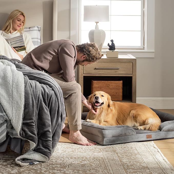 Bedsure Orthopedic Dog Bed for Extra Large Dogs - XL Washable Dog Sofa Beds Large, Supportive Foam Pet Couch Bed with Removable Washable Cover, Waterproof Lining and Nonskid Bottom, Grey BEDSURE