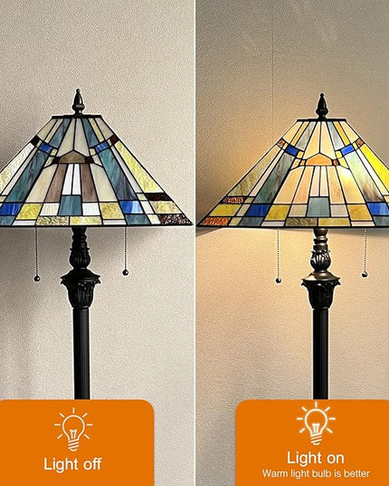 Capulina Tiffany Floor Lamp 2-Light 16X16X63 Inches Green Blue Antique Style Stained Glass Standing Reading Floor Lamp for Living Room Bedroom Home Office - LeafyLoom