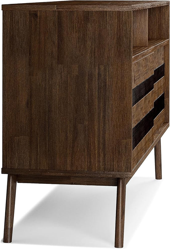 SIMPLIHOME Clarkson SOLID ACACIA WOOD 54 Inch Wide Mid Century Design TV Media Stand in Rustic Natural Aged Brown for TVs up to 60 Inches, For the Living Room and Entertainment Center - LeafyLoom