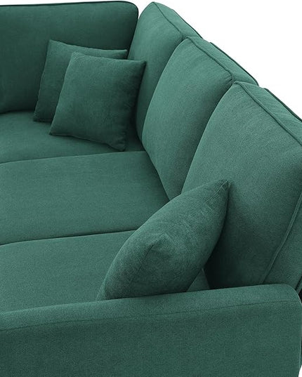 90" Modern L-Shape Sectional Sofa with Chaise Lounge,5-Seat Practical Couch Set W/ 3 Pillows,7''Leg Height,Minimalist Style,Indoor Furniture for Living Room Apartment Office,Green Terrycloth - LeafyLoom