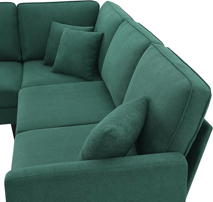 90" Modern L-Shape Sectional Sofa with Chaise Lounge,5-Seat Practical Couch Set W/ 3 Pillows,7''Leg Height,Minimalist Style,Indoor Furniture for Living Room Apartment Office,Green Terrycloth - LeafyLoom