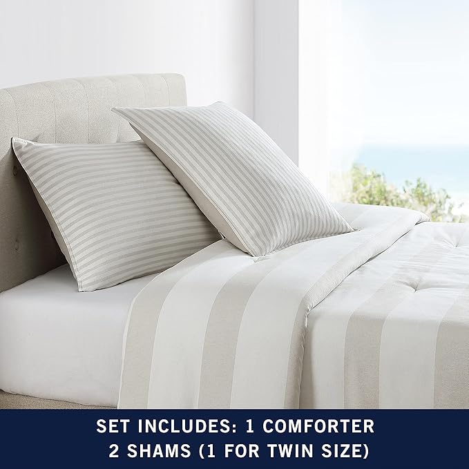 Nautica - King Size Comforter Set, Cotton Reversible Bedding with Matching Shams, Ideal Home Decor for All Seasons (Saybrook Beige, King) - LeafyLoom