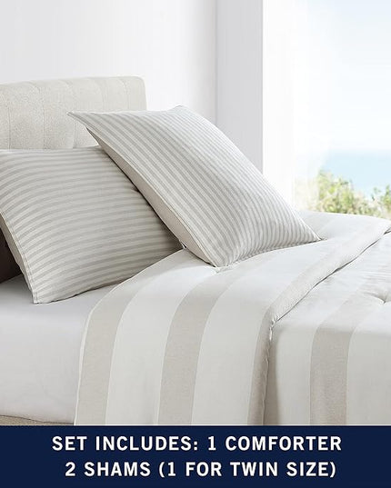 Nautica - Queen Comforter Set, Cotton Reversible Bedding with Matching Shams, Ideal Home Decor for All Seasons (Saybrook Beige, Queen) - LeafyLoom