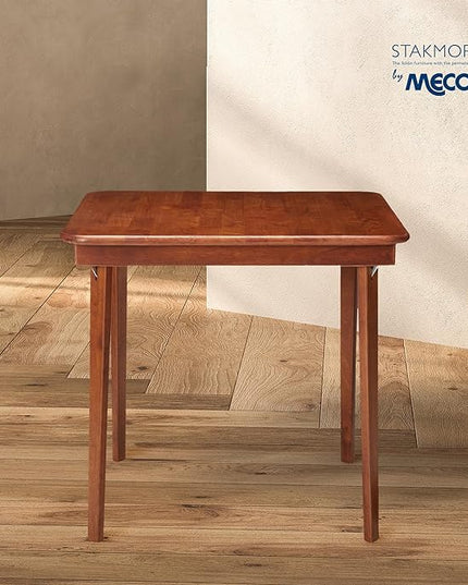 MECO Stakmore Straight Edge Solid Wood Folding Card Table, Folds to Deep 3.38 Inches for Easy Storage, 29.5″H x 32″W x 32″D, Fruitwood Finish - LeafyLoom