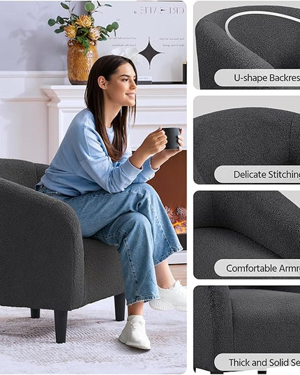Yaheetech Accent Barrel Chair, Boucle Fabric Club Chair, Furry Sherpa Elegant Armchair with Cozy Soft Padded, Suitable for Living Room Bedroom Reception Room Office, Dark Gray - LeafyLoom