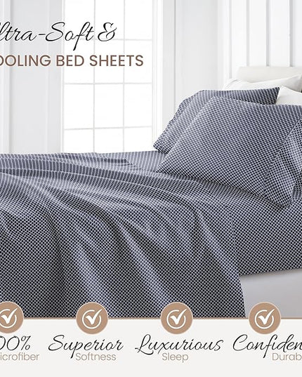 3 Piece Twin Bedding Sheet Set (Navy Scallops) - Sleep Better Than Ever with These Ultra-Soft & Cooling Bed Sheets for Your Twin Size Bed - Deep Pocket Fits 16" Mattress - LeafyLoom