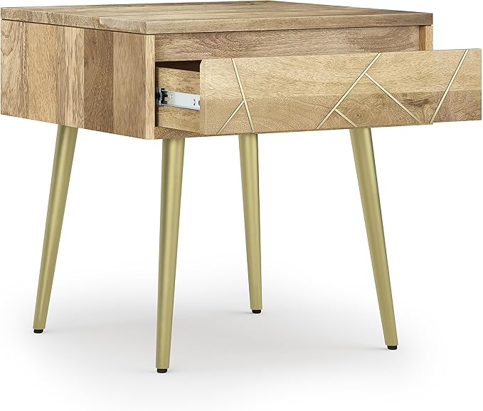 SIMPLIHOME Jager Contemporay Mid Century 22 Inch Wide Metal Side Table in Natural, for The Living Room and Bedroom - LeafyLoom