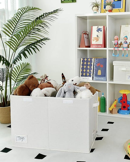 GRANNY SAYS Large Storage Bins with Lids, Foldable Storage Chest with Handles, Stuffed Animal Storage for Playroom, Living Room, Pearl White - LeafyLoom
