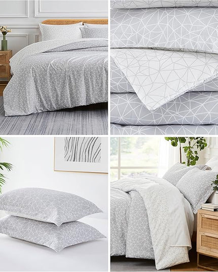 Southshore Fine Living, Inc. King/California King Size Comforter Set with 2 Pillow Shams, Reversible Geometric Print is 2 Colors in 1 - Alternative Down Comforter for King Beds, Grey & White - LeafyLoom