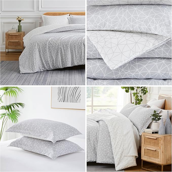 Southshore Fine Living, Inc. King/California King Size Comforter Set with 2 Pillow Shams, Reversible Geometric Print is 2 Colors in 1 - Alternative Down Comforter for King Beds, Grey & White - LeafyLoom
