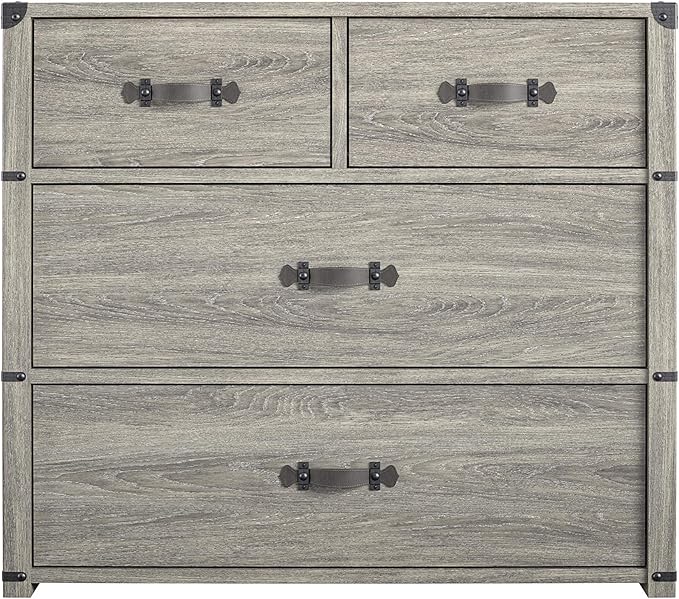 Little Seeds Nova 4 Drawer Storage Grey Dresser, Gray Oak - LeafyLoom