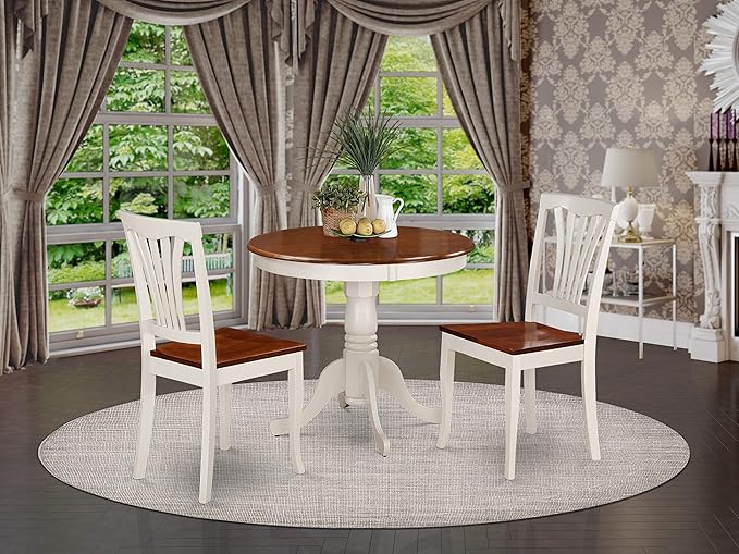 East West Furniture ANAV3-WHI-W 3 Piece Dinette Set for Small Spaces Contains a Round Room Table with Pedestal and 2 Kitchen Dining Chairs, 36x36 Inch - LeafyLoom