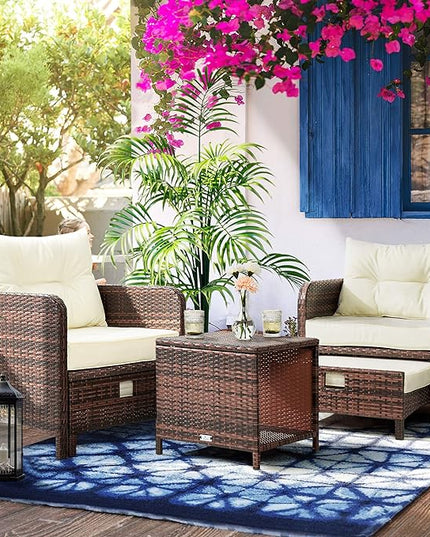 Pamapic 5 Pieces Wicker Patio Furniture Set Outdoor Patio Chairs with Ottomans Conversation Furniture with coffetable for Poorside Garden Balcony(Beige) - LeafyLoom