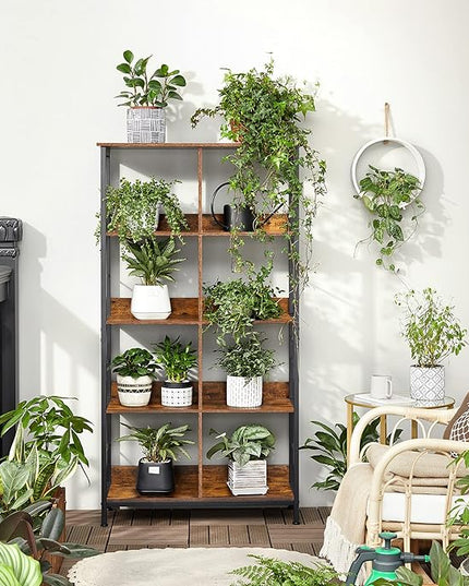 VASAGLE Industrial 8-Compartment Bookshelf, 4-Tier Bookcase with 8 Open Slots, Display Storage Rack, for Office, Living Room, Bedroom, 31.5 x 13 x 58.7 Inches, Rustic Brown and Black ULLS105B01 - LeafyLoom