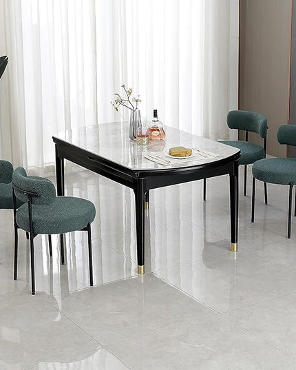 DYHOME Green Dining Chairs Set of 2, Mid-Century Modern Dining Chairs, Kitchen Dining Room Chairs, Curved Backrest Round Upholstered Boucle Sherpa Dining Chair with Black Metal Legs - LeafyLoom