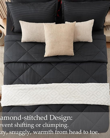 NexHome Black/Red King Bed in a Bag 7-Pieces Comforter Sets with Comforter and Sheets Soft All Season Bedding Sets with Comforter, Pillow Shams, Flat Sheet, Fitted Sheet and Pillowcases - LeafyLoom