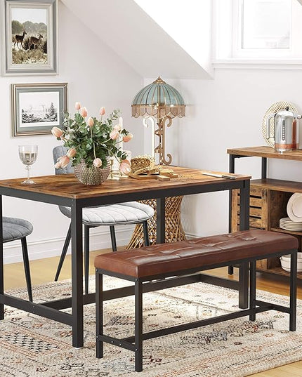 VASAGLE 47 Inches Dining Room Table for 4, Industrial Style with Heavy Duty Metal Frame, 47.2 x 29.5 x 29.5 Inches, Brown - LeafyLoom