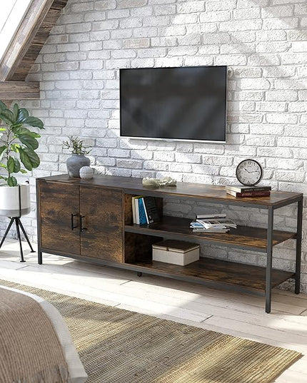 Novilla Retro Farmhouse TV Stand for TVs up to 65 Inches, Living Room Entertainment Center for Flat/Curved Screen, 58 Inches, Brown - LeafyLoom