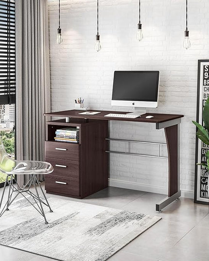 Techni Mobili Drawers Computer Desk, 48" W x 23" D x 30" H, Chocolate - LeafyLoom