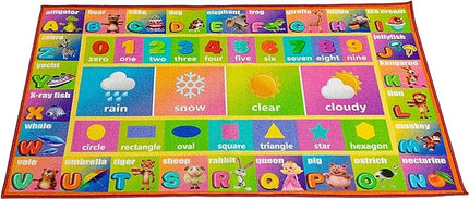 Kids Education Rug Carpet Playmat - ABC Alphabet, Numbers, Shapes and Weather, Extra Large Learn Have Fun Safe, Children's Educational, Multi Color Activity Centerpiece Play Mat! for Bedroom Playroom - LeafyLoom