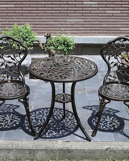 Patio Bistro Set.Rust-Resistant Cast Aluminum Bistro Table Set with Umbrella Hole for Backyard (Leaf DESIGNCOPPER) - LeafyLoom