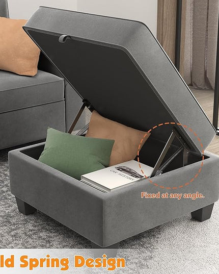Modular Sectional Sofa, Convertible Sectional Couches for Living Room L Shaped Sofa Couch with Storage Ottoman, High Supportive 6 Seats Reversible Sectionals 113'' with Chaise, Dark Grey - LeafyLoom