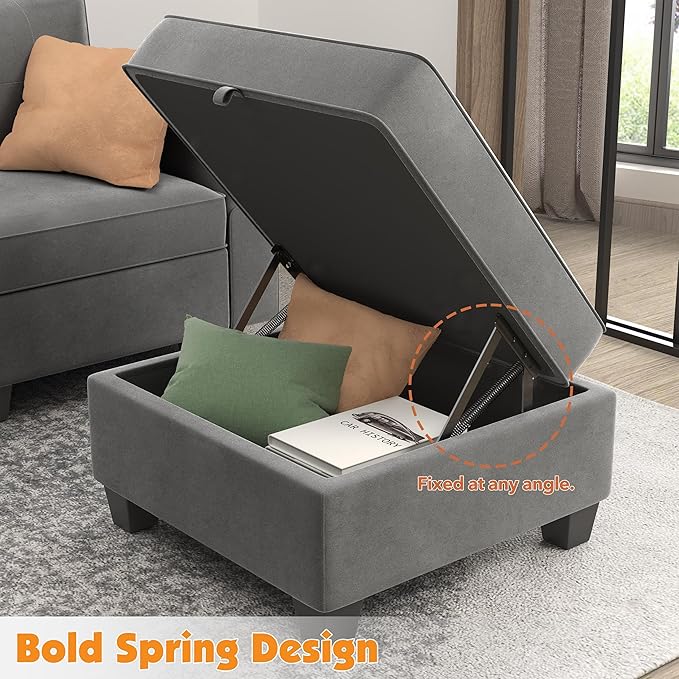 Modular Sectional Sofa, Convertible Sectional Couches for Living Room L Shaped Sofa Couch with Storage Ottoman, High Supportive 6 Seats Reversible Sectionals 113'' with Chaise, Dark Grey - LeafyLoom