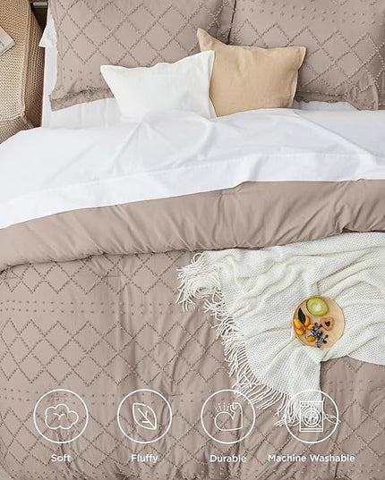 Bedsure Twin/Twin XL Comforter Set - Taupe Boho Twin Extra Long Comforter Set for College, Shabby Chic Dorm Bedding Set, 2 Pieces Modern Farmhouse Bed Set, includes 1 Pillow Sham - LeafyLoom