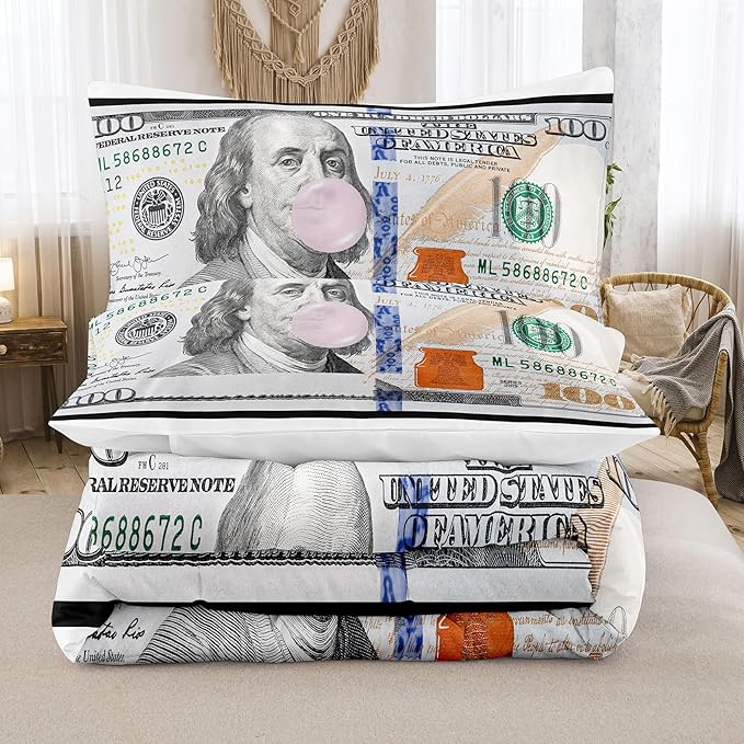 Tailor Shop Money Comforter Sets King Size Money Bedding Sets for Boys Kids Teens Money 100 Dollar Bill Comforter Sets Quilt Set All Season with 1 Comforter 2 Pillowcases…… - LeafyLoom