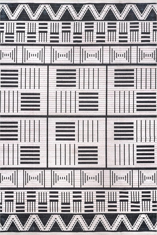 nuLOOM Evia Tribal Stripes Machine Washable Ultra Thin Area Rug, 8' x 10', Charcoal - LeafyLoom