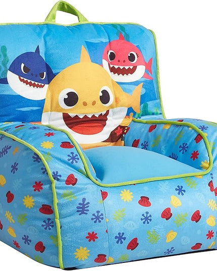 Idea Nuova Baby Shark Kids Mink Plush Bean Bag Chair with Piping & Top Carry Handle, Large - LeafyLoom