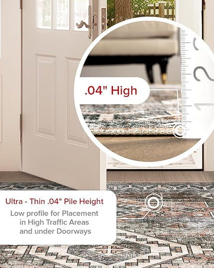 nuLOOM 6 Square Machine Washable Rain Haven Vintage Medallion Area Rug, Rust, Traditional Faded Design, Non-Slip Backing, Stain Resistant, For Bedroom, Dining Room, Living Room, Kitchen - LeafyLoom