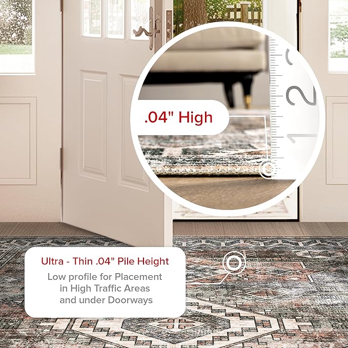 nuLOOM 2x10 Machine Washable Rain Haven Vintage Medallion Area Rug, Rust, Traditional Faded Design, Non-Slip Backing, Stain Resistant, For Bedroom, Dining Room, Living Room, Kitchen - LeafyLoom