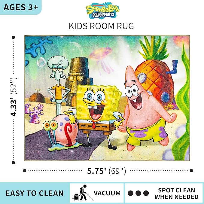 Franco Kids Room Non Slip Area Rug, 69 in x 52 in, Spongebob Squarepants - LeafyLoom