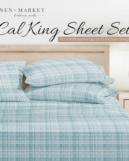 Linen Market 4 Piece California King Bedding Sheets Set (Aqua Polka) - Sleep Better Than Ever with These Ultra-Soft & Cooling Bed Sheets for Your Cal King Size Bed - Deep Pocket Fits 16" Mattress - LeafyLoom