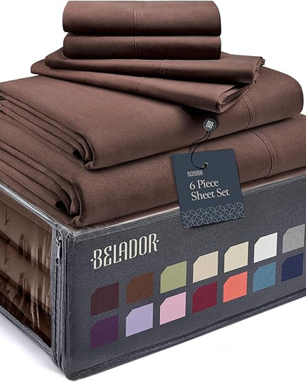 BELADOR Silky Soft Full Sheet Set - Luxury 6 Piece Bed Sheets for Full Size Bed, Secure-Fit Deep Pocket Sheets with Elastic, Breathable Hotel Sheets and Pillowcase Set, Wrinkle Free Oeko-Tex Sheets - LeafyLoom