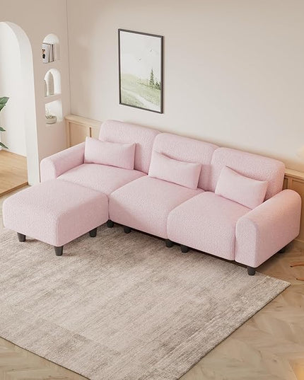 NicBex Sectional Couch Sofa with Lounge Chair Polyester Modern L Shaped Cloud Couch for Living Room Furniture Sets with Waist Pillows, Modular Sofa for Living Room, Bedroom, Apartment, 84.6" L, Pink - LeafyLoom