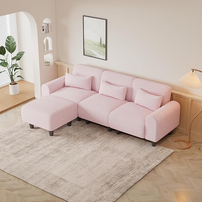 NicBex Sectional Couch Sofa with Lounge Chair Polyester Modern L Shaped Cloud Couch for Living Room Furniture Sets with Waist Pillows, Modular Sofa for Living Room, Bedroom, Apartment, 84.6" L, Pink - LeafyLoom