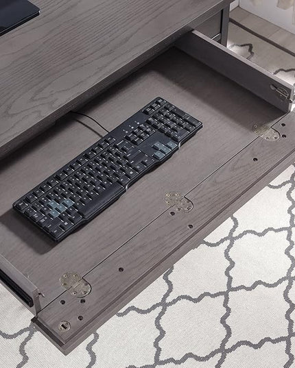 Leick Home 23400 Chisel & Forge Writing Computer Desk with Drop Front Keyboard Drawer, Smoke Gray and Matte Black - LeafyLoom