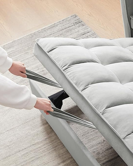 55" 3 in 1 Convertible Loveseat Futon Sofa Couch of Mordern Velvet w/Pullout Bed, Small Love Seat Lounge Sleeper w/Reclining Backrest, Toss Pillows, Pockets, Furniture for Living Room Bed - LeafyLoom