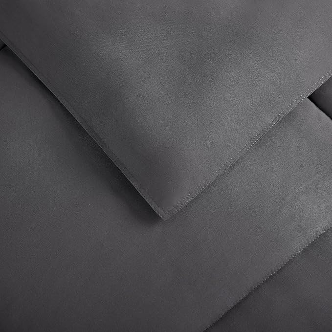 SERTA Simply Clean Ultra Soft Hypoallergenic Solid 3 Piece Comforter Set, King, Grey - LeafyLoom