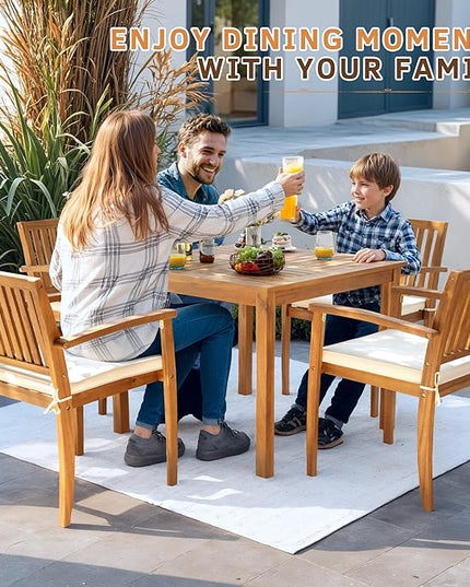 Greesum 5 Piece Patio Dining Set Outdoor Solid Wood Furniture for Yard, Garden, Porch w/Square Tabletop & 4 Chairs, White - LeafyLoom