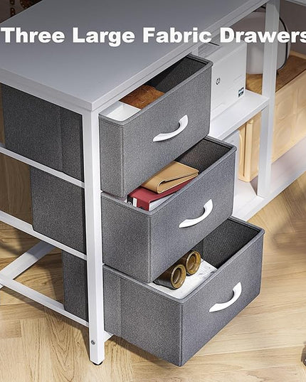 Treesland L Shaped Desk with Drawers, 55 inch Computer Desk with Storage & Shelves, Corner Desk with Storage, Home Office Desks with Drawers, L Shape Desks with Storage, White - LeafyLoom