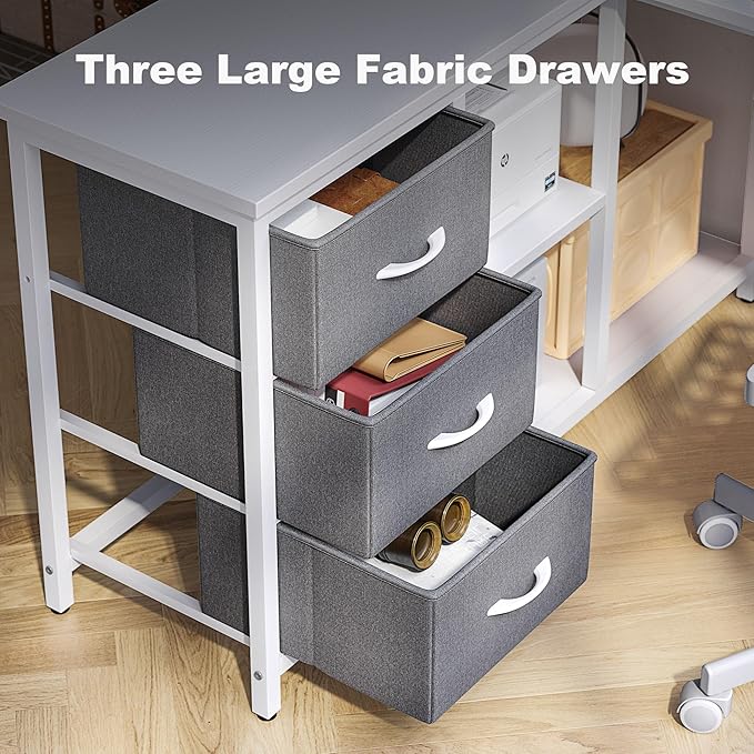 Treesland L Shaped Desk with Drawers, 55 inch Computer Desk with Storage & Shelves, Corner Desk with Storage, Home Office Desks with Drawers, L Shape Desks with Storage, White - LeafyLoom
